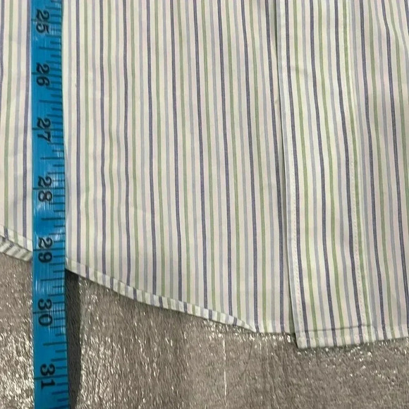 [15.5]Brooks Brothers Slim Fit All Cotton Blue/ Green  Pinstripes Dress Shirt - Picture 7 of 9